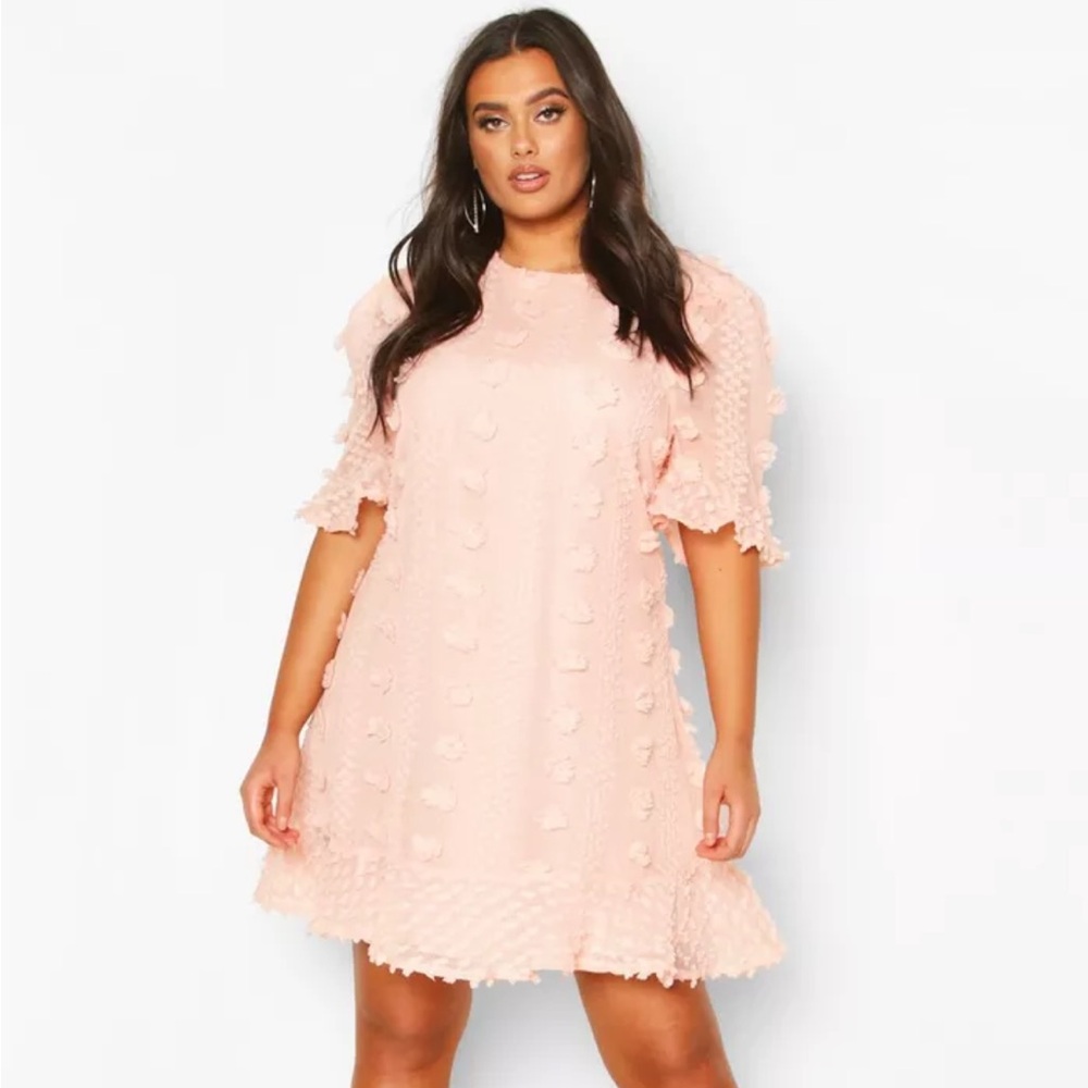 Pink Puff Sleeve Dress with Bottom Ruffle